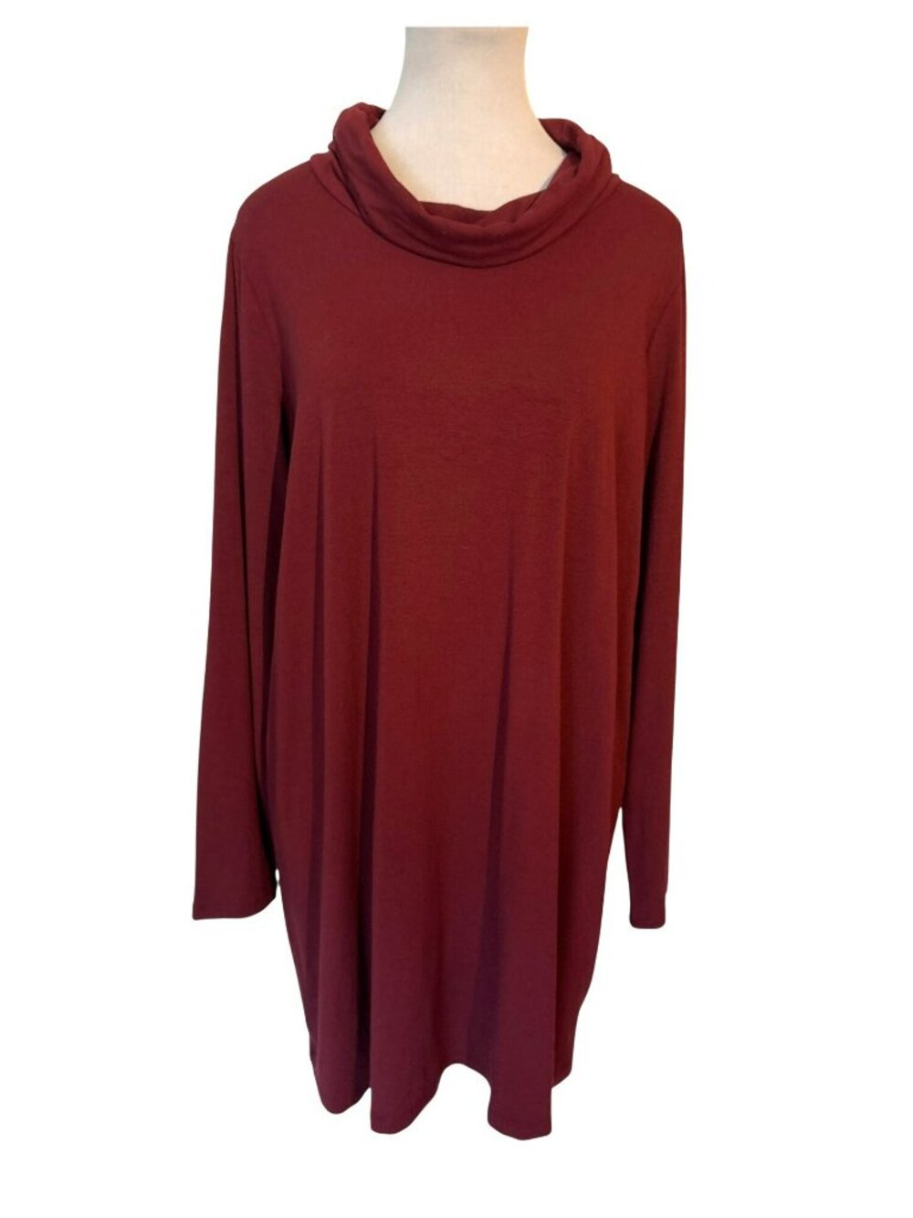 Eileen Fisher Burgundy Cowl Neck Long Sleeve Tunic Top Size Large